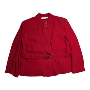 Vtg 1980s Evan Picone Red Double Breasted Belted Classic Blazer Jacket 20W